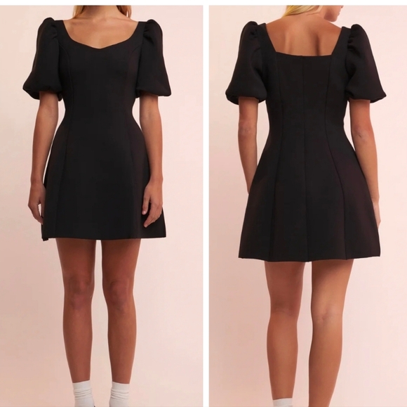 English Factory Dresses & Skirts - English Factory Black Puff Sleeve A-Line Mini Dress, Study Scuba Knit, EUC!